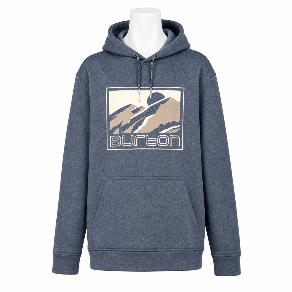 Burton Oak Pullover Hoodie Mens XXS Blue Heather Mountain Graphic Fleece Hooded